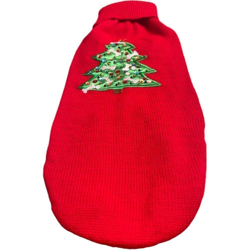 Red Christmas Tree Knit Dog Sweater